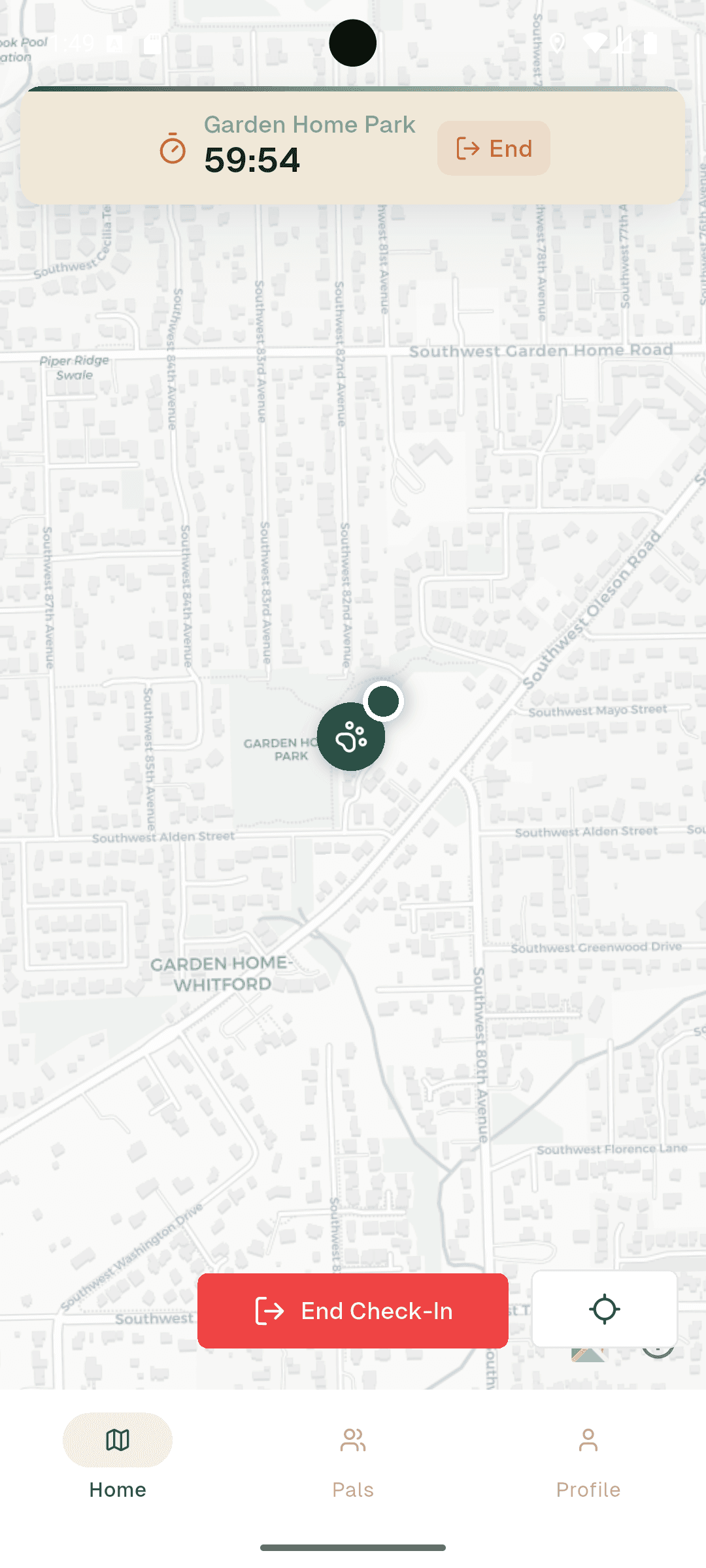 Active check-in with countdown timer